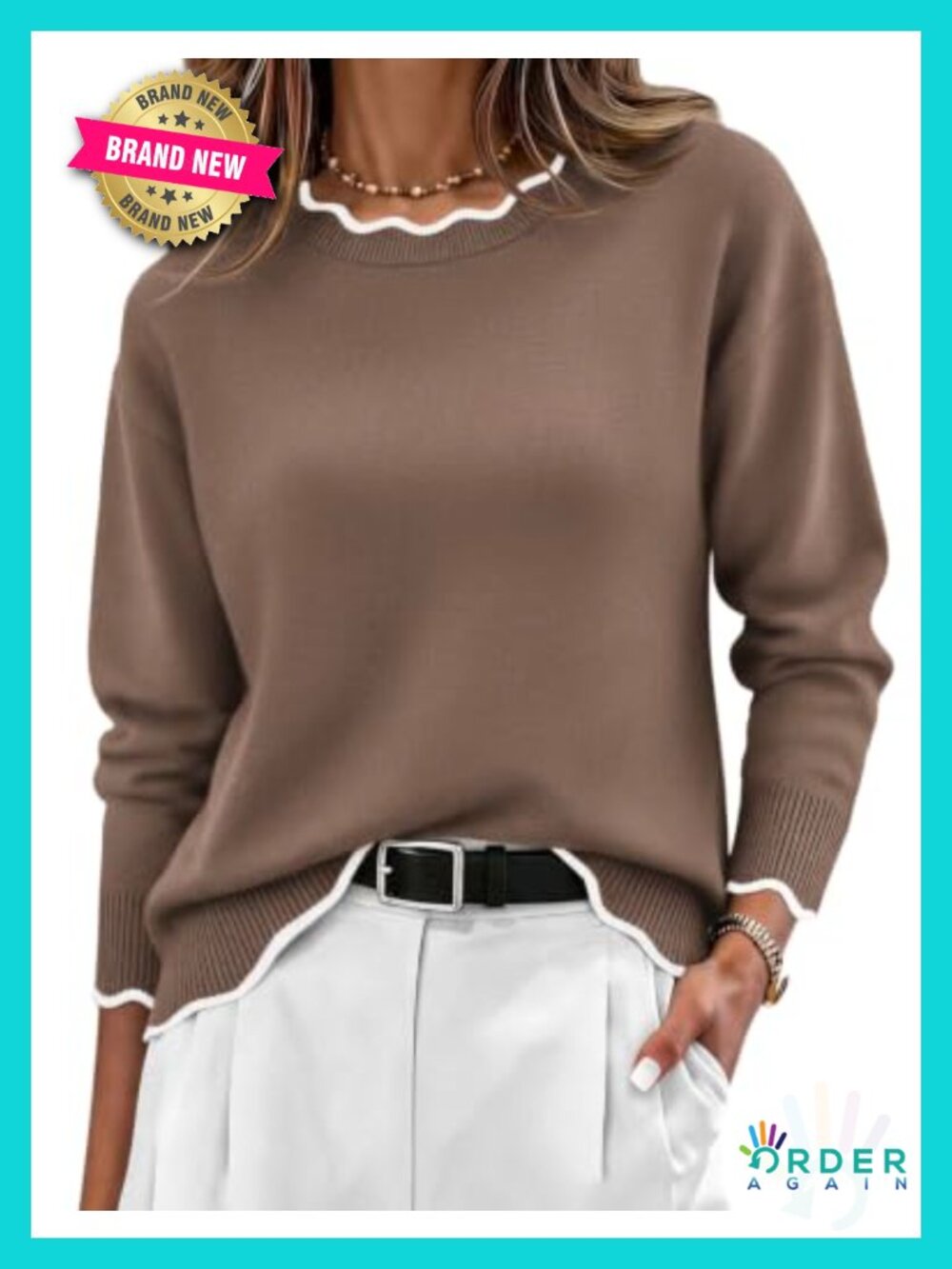 Women's Loose Fit Crew Neck Long Sleeve Pullover Sweater Knit